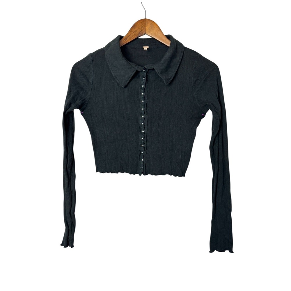 Free People Black Small Petite Crop Top Whimsigoth Grunge Preppy Quiet Luxury